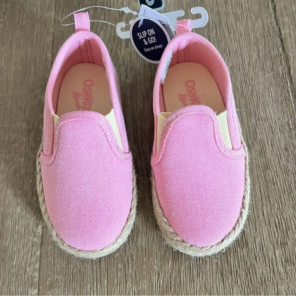 NEW OshKosh B’Gosh Sparkly Lemon Pink Slip On Espadrille Closed Toe Shoes Size 6